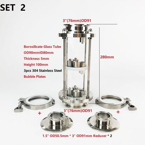 3"(76mm) OD91 Column with 3pcs 304 Stainless Steel Bubble Plates,3-Layer Glass Rectification Column (Set 4) in Saudi Arabia