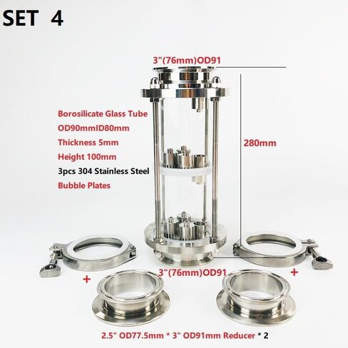 3"(76mm) OD91 Column with 3pcs 304 Stainless Steel Bubble Plates,3-Layer Glass Rectification Column (Set 4) in Saudi Arabia
