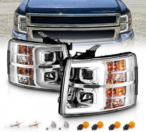 Amerilite لعام 2007-2013 Chevy Silverado 1500/07-14 2500HD 3500HD LED ، Halogen ، Tube Quad Projector Car Melectly Set-جانب الركاب والسائق ، مجموعة ضوء السيارة ، الأسود in Kuwait
