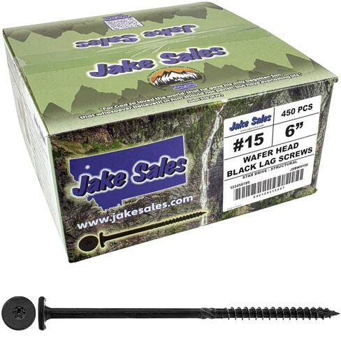Jake Sales 15x6 Black Wafer Head Structural Lag Screws. Used for Log Construction, Timber Framing, Laminated Beams and Pole Barns Among Other Uses. T-30 Torx/Star Drive (Full Box 450 Screw Count) in Saudi Arabia