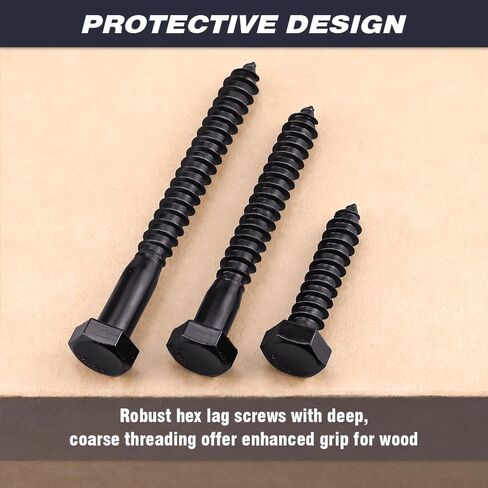 10-Sets 1/4 x 4 Hex Lag Screws and 1/4" ID Flat Washers, 304 Stainless Steel 18/8, Black Coated, Heavy Duty Wood Screws for Deck/Fence/Floor, by AOESIN in Saudi Arabia