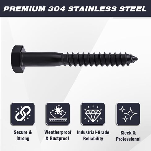 10-Sets 1/4 x 4 Hex Lag Screws and 1/4" ID Flat Washers, 304 Stainless Steel 18/8, Black Coated, Heavy Duty Wood Screws for Deck/Fence/Floor, by AOESIN in Saudi Arabia