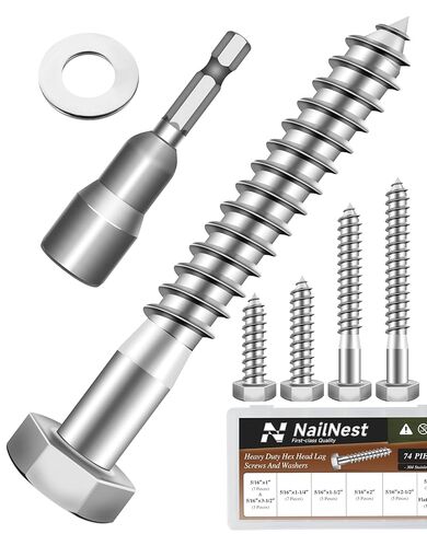 46-Pack 3/8 Hex Head Lag Screws Bolts Assortment Kit with Flat Washers, Black Oxided 304 Stainless Steel 18-8 Heavy Duty 3/8" Lag Bolts for Wood with Hex Socket in Saudi Arabia