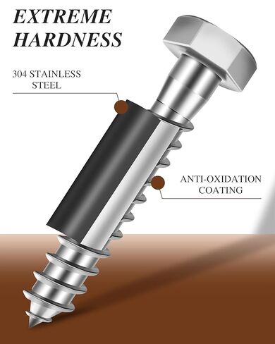 46-Pack 3/8 Hex Head Lag Screws Bolts Assortment Kit with Flat Washers, Black Oxided 304 Stainless Steel 18-8 Heavy Duty 3/8" Lag Bolts for Wood with Hex Socket in Saudi Arabia
