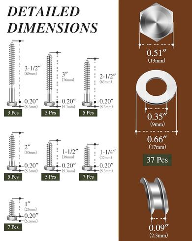 46-Pack 3/8 Hex Head Lag Screws Bolts Assortment Kit with Flat Washers, Black Oxided 304 Stainless Steel 18-8 Heavy Duty 3/8" Lag Bolts for Wood with Hex Socket in Saudi Arabia