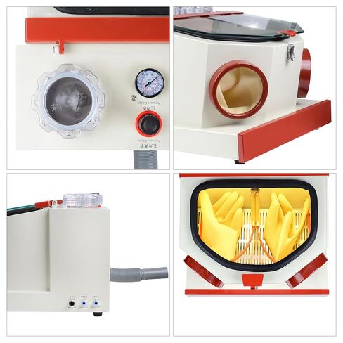 REEHUT USA Twin Double Pen Lab Sandblaster Foot Control with LED Lamp Large View Window Two Plastic Cups in Kuwait