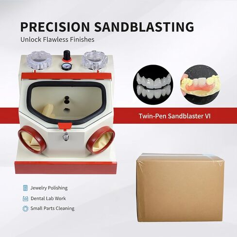 REEHUT USA Twin Double Pen Lab Sandblaster Foot Control with LED Lamp Large View Window Two Plastic Cups in Kuwait