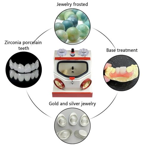 REEHUT USA Twin Double Pen Lab Sandblaster Foot Control with LED Lamp Large View Window Two Plastic Cups in Kuwait