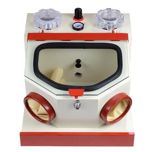REEHUT USA Twin Double Pen Lab Sandblaster Foot Control with LED Lamp Large View Window Two Plastic Cups in Kuwait