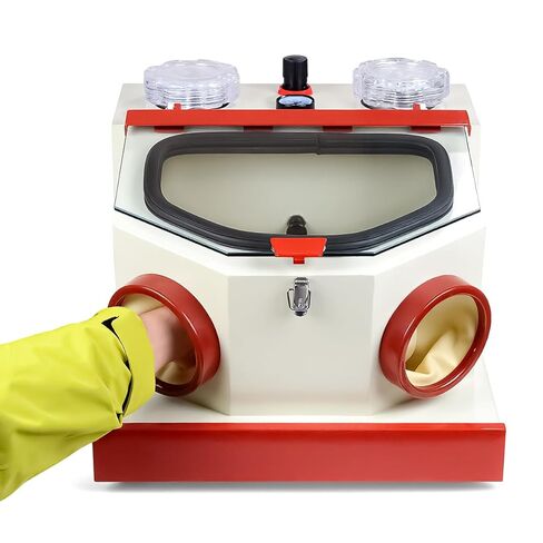 USA 10W Lab Sandblaster Sand Blaster Double Pen and Glass Large Viewport with LED Lights 2 Plastic Cups in Kuwait