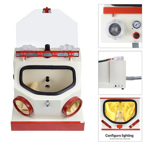 USA 10W Lab Sandblaster Sand Blaster Double Pen and Glass Large Viewport with LED Lights 2 Plastic Cups in Kuwait