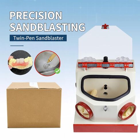 USA 10W Lab Sandblaster Sand Blaster Double Pen and Glass Large Viewport with LED Lights 2 Plastic Cups in Kuwait