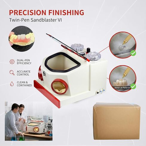 USA 10W Lab Sandblaster Sand Blaster Double Pen and Glass Large Viewport with LED Lights 2 Plastic Cups in Kuwait