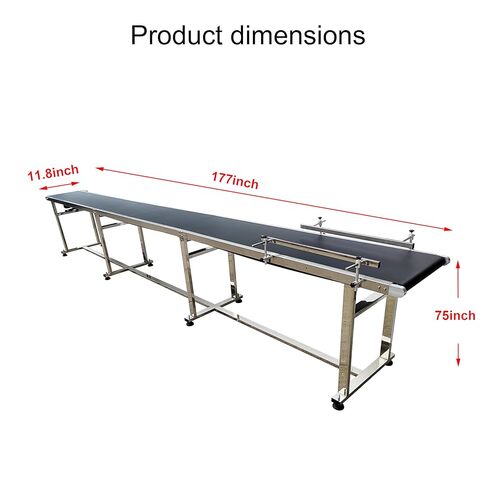 TECHTONGDA PVC Belt Conveyor 177×11.8 Inches Stainless Steel ‌Adjustable Speed Double Guardrail Electric with Non-Slip Rubber Base with Support Roller 110lbs Load in Kuwait