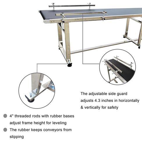TECHTONGDA PVC Belt Conveyor 177×11.8 Inches Stainless Steel ‌Adjustable Speed Double Guardrail Electric with Non-Slip Rubber Base with Support Roller 110lbs Load in Kuwait