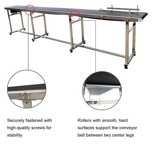 TECHTONGDA PVC Belt Conveyor 177×11.8 Inches Stainless Steel ‌Adjustable Speed Double Guardrail Electric with Non-Slip Rubber Base with Support Roller 110lbs Load in Kuwait