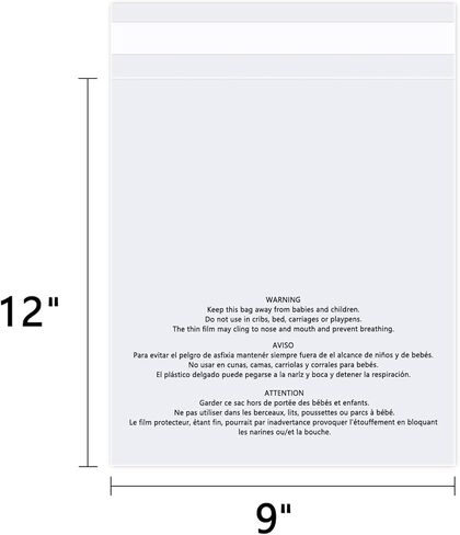 20 Pcs - 9" x 12" Suffocation Warning Self Seal Clear Plastic Poly Bags 1.6 Mil-Removable Adhesive in Saudi Arabia
