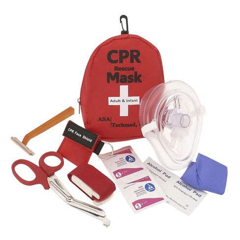 ASA TECHMED Emergency First Aid Kit - CPR Rescue Mask, Pocket Resuscitator One Way Valve, Disposable Razor, EMT Trauma Shears, Tourniquet, Gloves, Antiseptic Wipes in Saudi Arabia