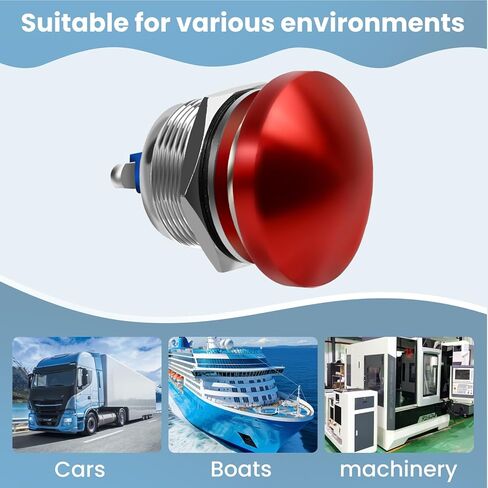 Red Mushroom Head Momentary Push Button Switch IP65 Waterproof 12V 24V 110V 250V AC DC 5A SPST (22mm) in Saudi Arabia