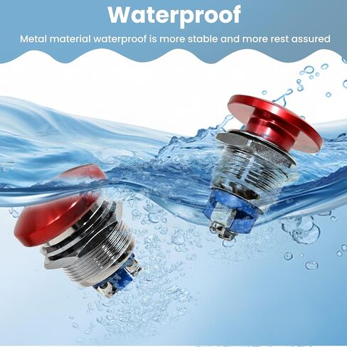 Red Mushroom Head Momentary Push Button Switch IP65 Waterproof 12V 24V 110V 250V AC DC 5A SPST (22mm) in Saudi Arabia