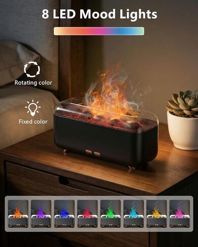 موزع روائح الزيوت العطرية، موزع روائح العلاج العطري لهب الموقد، 500 مل، مرطب عطري للمنزل مع 8 ألوان ضوء ليلي، مؤقت، إيقاف تلقائي، موزع رائحة بدون ضوضاء لغرفة النوم، المكتب، اليوغا in Kuwait