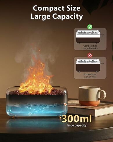 موزع روائح الزيوت العطرية، موزع روائح العلاج العطري لهب الموقد، 500 مل، مرطب عطري للمنزل مع 8 ألوان ضوء ليلي، مؤقت، إيقاف تلقائي، موزع رائحة بدون ضوضاء لغرفة النوم، المكتب، اليوغا in Kuwait