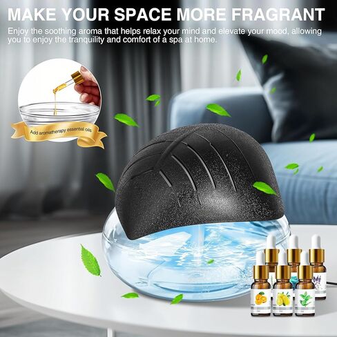 منقي هواء مائي للمنزل مع موزع ومرطب للزيوت العطرية، غسالة هواء قوس قزح مع ضوء LED للمزاج - يتضمن 6 × 10 مل من الزيوت العطرية، منشط الهواء للدخان والحيوانات الأليفة، أسود in Kuwait