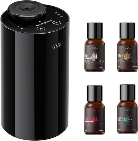 Waterless Essential Oil Diffuser with 4 x 10mL Hotel Scent Fragrance Oils, Rechargeable Car Diffuser Air Freshener Machine, 3 Timer & 3 Mist Modes, Aromatherapy Kit for Home in Kuwait