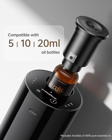 Waterless Essential Oil Diffuser with 4 x 10mL Hotel Scent Fragrance Oils, Rechargeable Car Diffuser Air Freshener Machine, 3 Timer & 3 Mist Modes, Aromatherapy Kit for Home in Kuwait