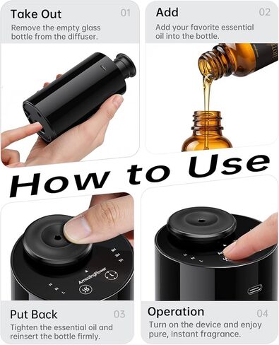 Waterless Essential Oil Diffuser with 4 x 10mL Hotel Scent Fragrance Oils, Rechargeable Car Diffuser Air Freshener Machine, 3 Timer & 3 Mist Modes, Aromatherapy Kit for Home in Kuwait