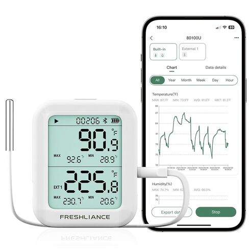 Freshliance Room Thermometer Indoor, Bluetooth Temperature Humidity Sensor, Refrigerator Freezer Thermometer, Digital Remote Temp Monitor Sensor with Smart APP, BlueTag TH30R-I(1 Temp&Humidity Probe） in Kuwait