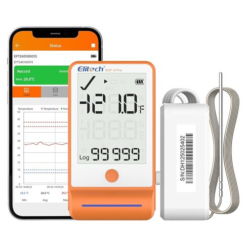 Elitech ISO 17025 Certified Bluetooth Data Logger Ultra Low Temperature Humidity with 100000 Points Data Storage Export, Pharmacy Vaccine DDL, MAX MIN AVR MKT, GSP-6Pro-TLE-ISO in Kuwait