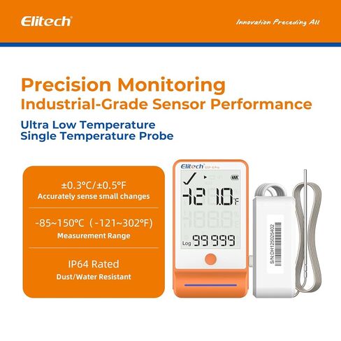 Elitech ISO 17025 Certified Bluetooth Data Logger Ultra Low Temperature Humidity with 100000 Points Data Storage Export, Pharmacy Vaccine DDL, MAX MIN AVR MKT, GSP-6Pro-TLE-ISO in Kuwait