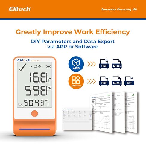 Elitech ISO 17025 Certified Bluetooth Data Logger Ultra Low Temperature Humidity with 100000 Points Data Storage Export, Pharmacy Vaccine DDL, MAX MIN AVR MKT, GSP-6Pro-TLE-ISO in Kuwait