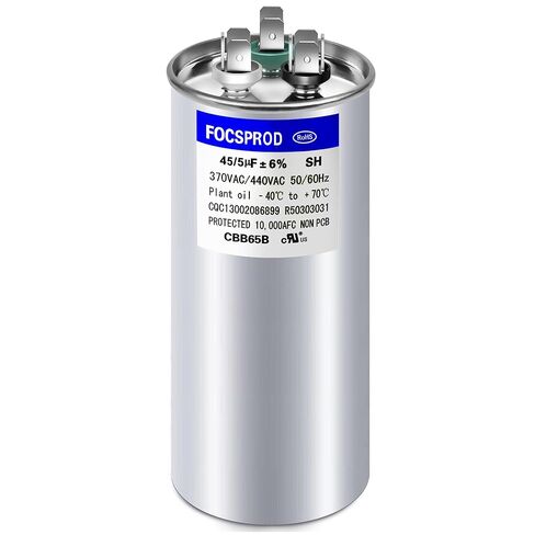 [UL Recognized] FOCSPROD 45+5 uF 45/5 MFD ±6% 370V/440V CBB65B Dual Run Round Capacitor for AC Unit Fan Motor Start, Heat Pump or Condenser, HVAC A/C Replacement Run Start Capacitor in Kuwait
