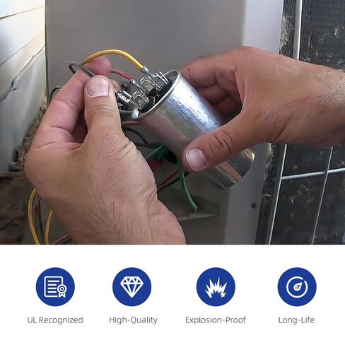 [UL Recognized] FOCSPROD 45+5 uF 45/5 MFD ±6% 370V/440V CBB65B Dual Run Round Capacitor for AC Unit Fan Motor Start, Heat Pump or Condenser, HVAC A/C Replacement Run Start Capacitor in Kuwait