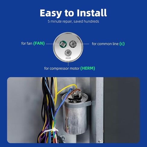 [UL Recognized] FOCSPROD 45+5 uF 45/5 MFD ±6% 370V/440V CBB65B Dual Run Round Capacitor for AC Unit Fan Motor Start, Heat Pump or Condenser, HVAC A/C Replacement Run Start Capacitor in Kuwait