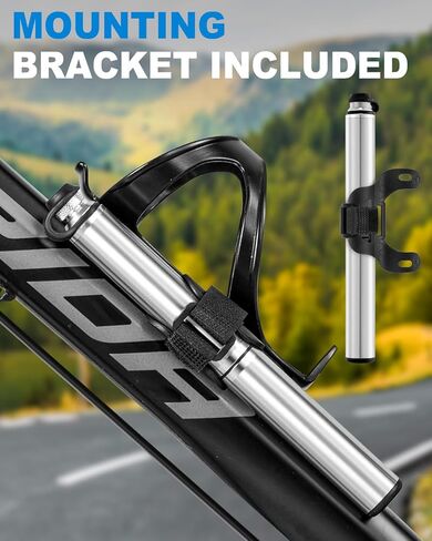 مضخة دراجة صغيرة مع مقياس من JULAI، مضخة إطار يدوية محمولة - منفاخ إطار الدراجة بإبرة كروية - تناسب صمامات بريستا وشرايدر - خفيفة الوزن لدراجات الطرق الجبلية ودراجات BMX - ضغط عالي 160 رطل لكل بوصة مربعة in Kuwait