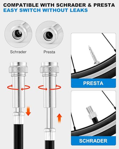 مضخة دراجة صغيرة مع مقياس من JULAI، مضخة إطار يدوية محمولة - منفاخ إطار الدراجة بإبرة كروية - تناسب صمامات بريستا وشرايدر - خفيفة الوزن لدراجات الطرق الجبلية ودراجات BMX - ضغط عالي 160 رطل لكل بوصة مربعة in Kuwait