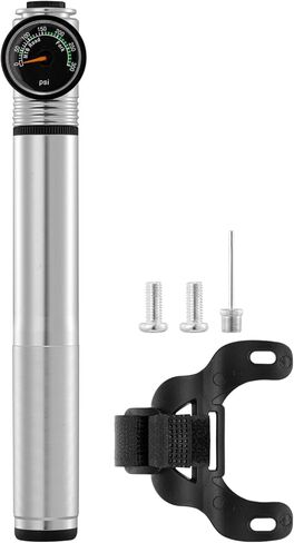 Mini Bike Pump with Gauge 300 PSI High Pressure - Manual Hand Pump for Bicycle Tires & MTB Suspension, Presta/Schrader Dual Valve, Ultra-Compact Frame Pump (7.1 Inch, 3.2oz in Kuwait