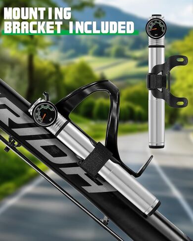 Mini Bike Pump with Gauge 300 PSI High Pressure - Manual Hand Pump for Bicycle Tires & MTB Suspension, Presta/Schrader Dual Valve, Ultra-Compact Frame Pump (7.1 Inch, 3.2oz in Kuwait