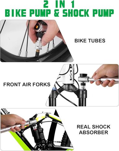 Mini Bike Pump with Gauge 300 PSI High Pressure - Manual Hand Pump for Bicycle Tires & MTB Suspension, Presta/Schrader Dual Valve, Ultra-Compact Frame Pump (7.1 Inch, 3.2oz in Kuwait