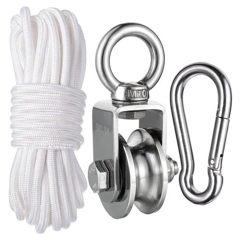 كتلة بكرة الكابل من الفولاذ المقاوم للصدأ شديد التحمل، تحمل من الداخل بحبل نايلون بطول 32 قدمًا (10 متر) 0.31 بوصة (8 مم)، عجلة بكرة واحدة دوارة، جيدة لنظام حياة البكرة، تمرين معدات الصالة الرياضية، عبوة واحدة in Kuwait