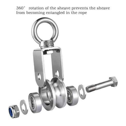 كتلة بكرة الكابل من الفولاذ المقاوم للصدأ شديد التحمل، تحمل من الداخل بحبل نايلون بطول 32 قدمًا (10 متر) 0.31 بوصة (8 مم)، عجلة بكرة واحدة دوارة، جيدة لنظام حياة البكرة، تمرين معدات الصالة الرياضية، عبوة واحدة in Kuwait