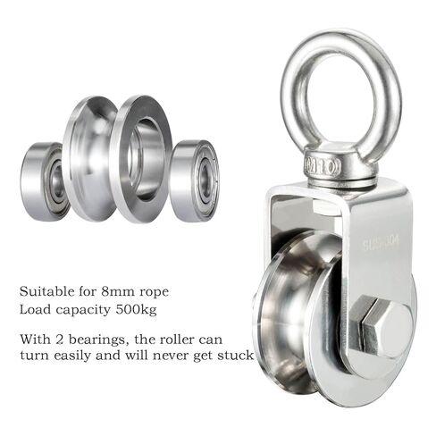 كتلة بكرة الكابل من الفولاذ المقاوم للصدأ شديد التحمل، تحمل من الداخل بحبل نايلون بطول 32 قدمًا (10 متر) 0.31 بوصة (8 مم)، عجلة بكرة واحدة دوارة، جيدة لنظام حياة البكرة، تمرين معدات الصالة الرياضية، عبوة واحدة in Kuwait