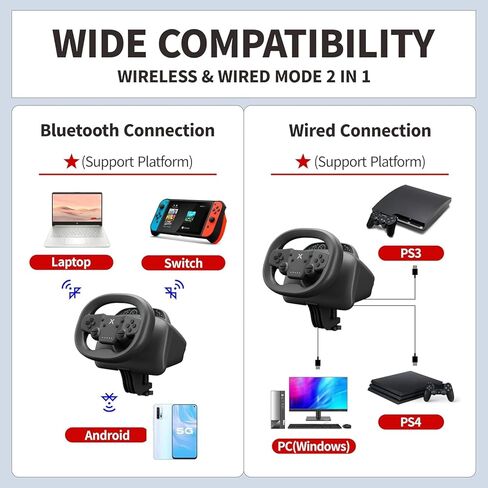 DOYO PS4 Steering Wheel and Pedals, 270 Degree Wireless Gaming Racing Wheel with Dual-Vibration Motors, Pro Racing Wheel for PC, Nintendo Switch, PS4, PS3, IOS & Android Mobile Phones in Kuwait