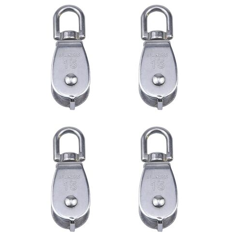 4Pcs 304 Stainless Steel M15 Silver Single Pulley, M15 Lifting Single Pulley Block, Wire Rope Hanging Wire Towing Wheel, Heavy Duty Single Wheel Swivel Lifting Rope Pulley Block in Saudi Arabia