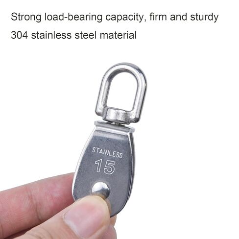 4Pcs 304 Stainless Steel M15 Silver Single Pulley, M15 Lifting Single Pulley Block, Wire Rope Hanging Wire Towing Wheel, Heavy Duty Single Wheel Swivel Lifting Rope Pulley Block in Saudi Arabia