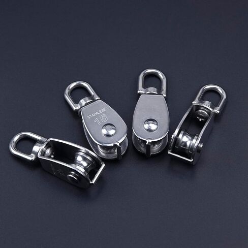 4Pcs 304 Stainless Steel M15 Silver Single Pulley, M15 Lifting Single Pulley Block, Wire Rope Hanging Wire Towing Wheel, Heavy Duty Single Wheel Swivel Lifting Rope Pulley Block in Saudi Arabia