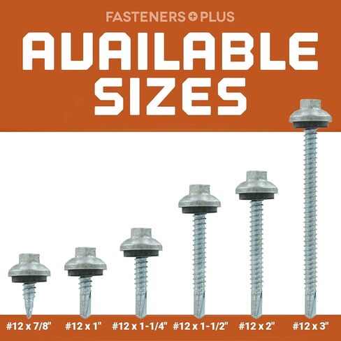 Fasteners Plus ST Fastening ZXL SteelBinder Metal to Metal #12 x 2 Self-Drilling Galvanized Screws with EPDM Rubber Washer, 250-Count - Designed for Roofing and Siding Panels in Kuwait